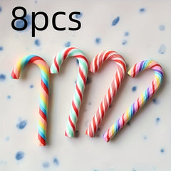 8pcs Christmas Candy Canes Rainbow Candy Decoration Supplies