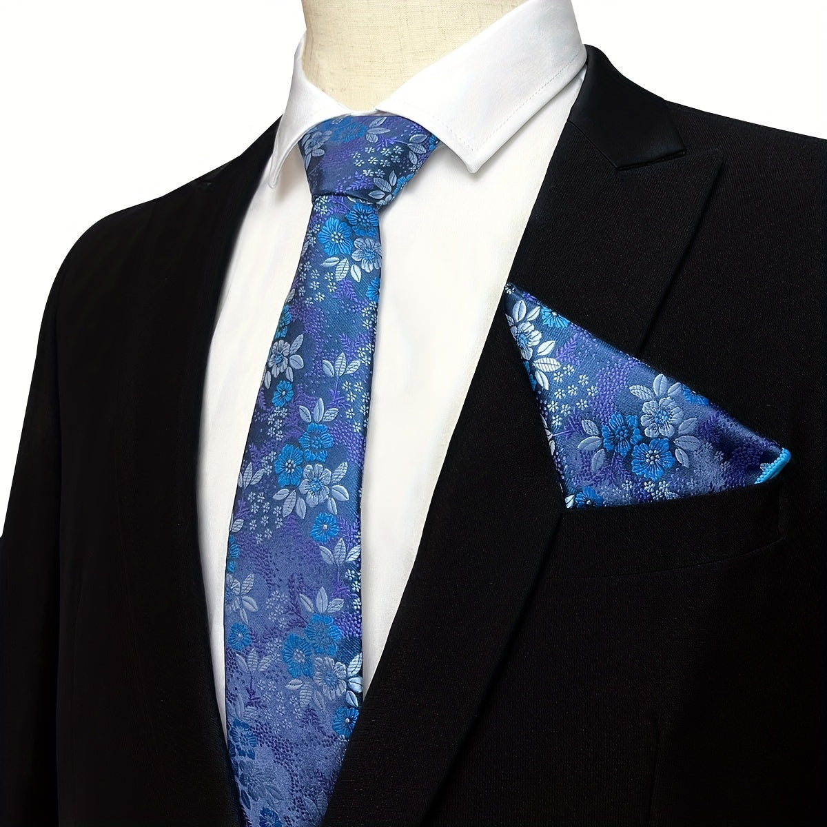 Men's Flower Print Tie & Pocket Towel Set Business Wedding Daily Accessories