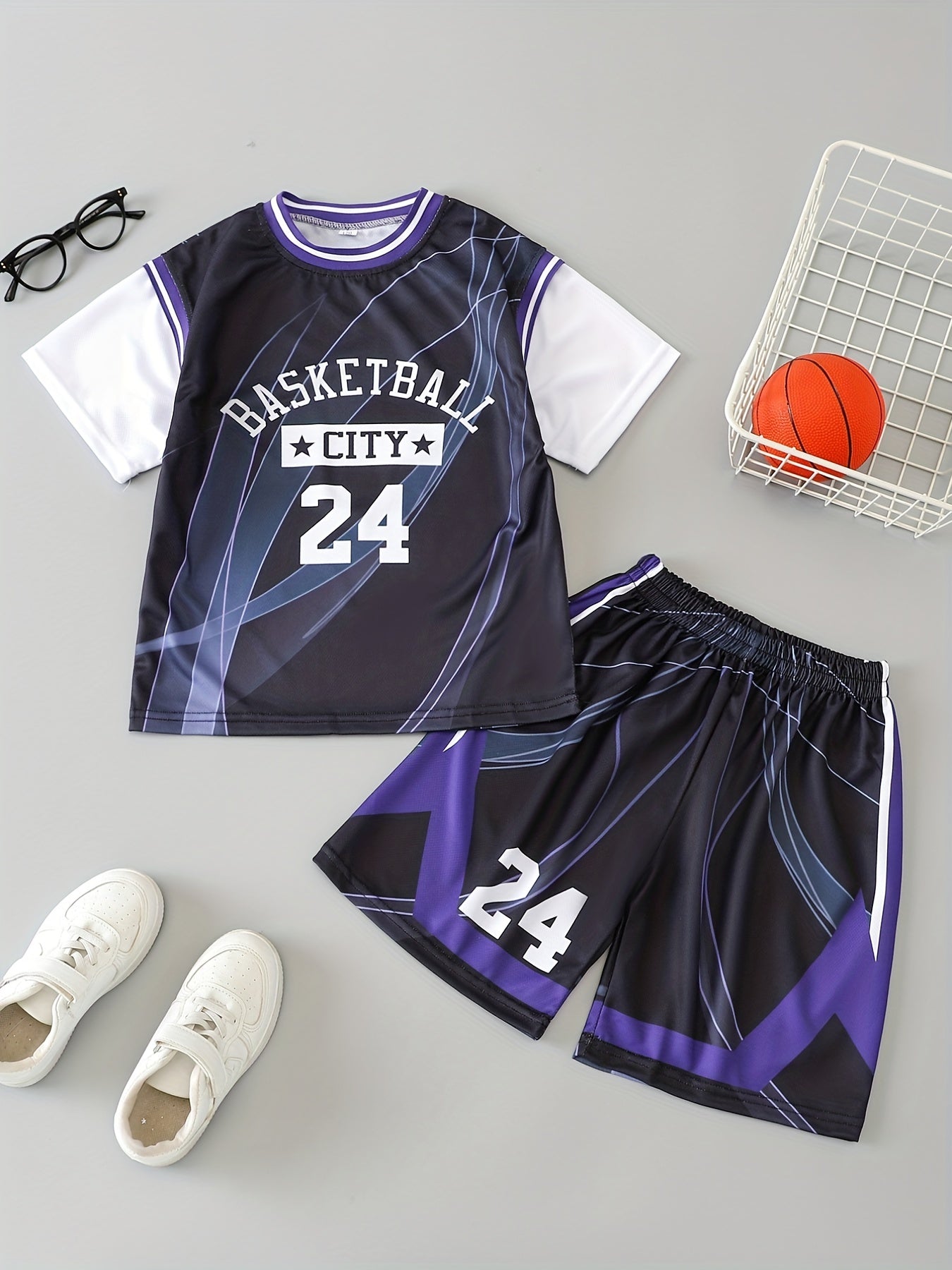 Boys City 24 Print Basketball Suits Summer Wear