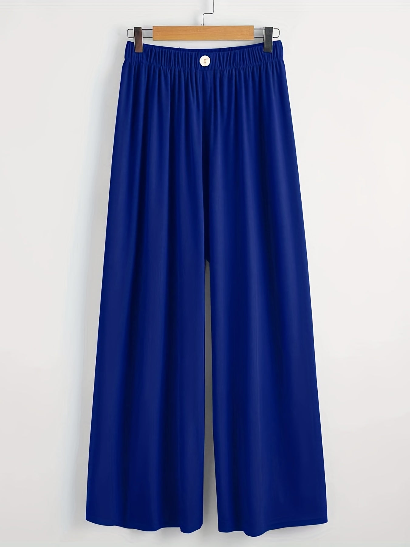  High Rise Wide Leg Trousers Solid Button Detail