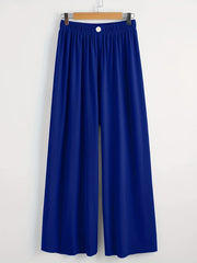  High Rise Wide Leg Trousers Solid Button Detail