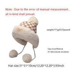 Fashionable Plaid Knit Plus Fur Ball Winter Hat