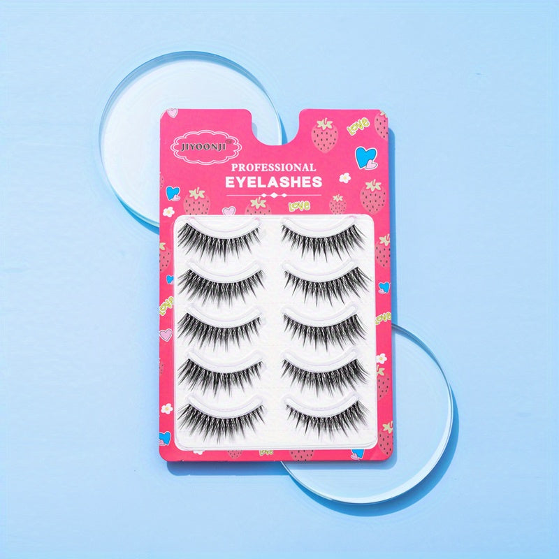 5 Pairs Fairy Style False Eyelash Clear Band Spiky Crisscross Manga Lashes