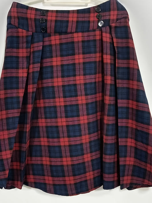  Plaid Print Button Detail Midi Skirt