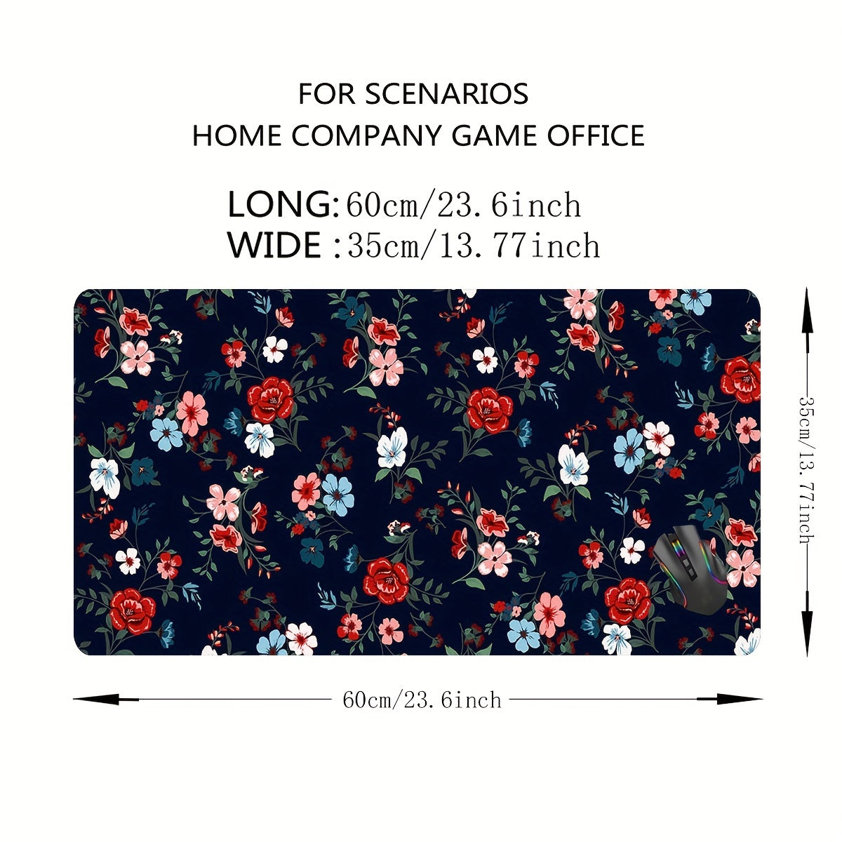 Flower Gaming Mousepad Desk Mat Large 60 X 35 Non Slip Rubber Base