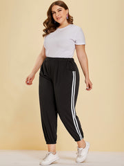 Women's Plus Size 2 Stripes Loose Fit Cuffed Ankle Casual Pants