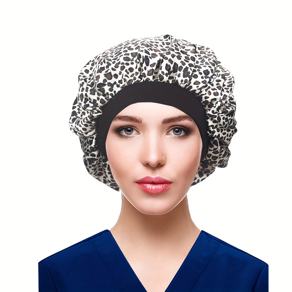 Leopard Flower Print Satin Bonnet Silk Night Sleep Cap
