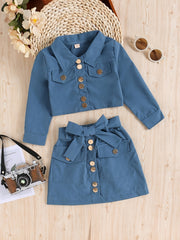 Girls Long Sleeve Top & Skirt Set with Belt