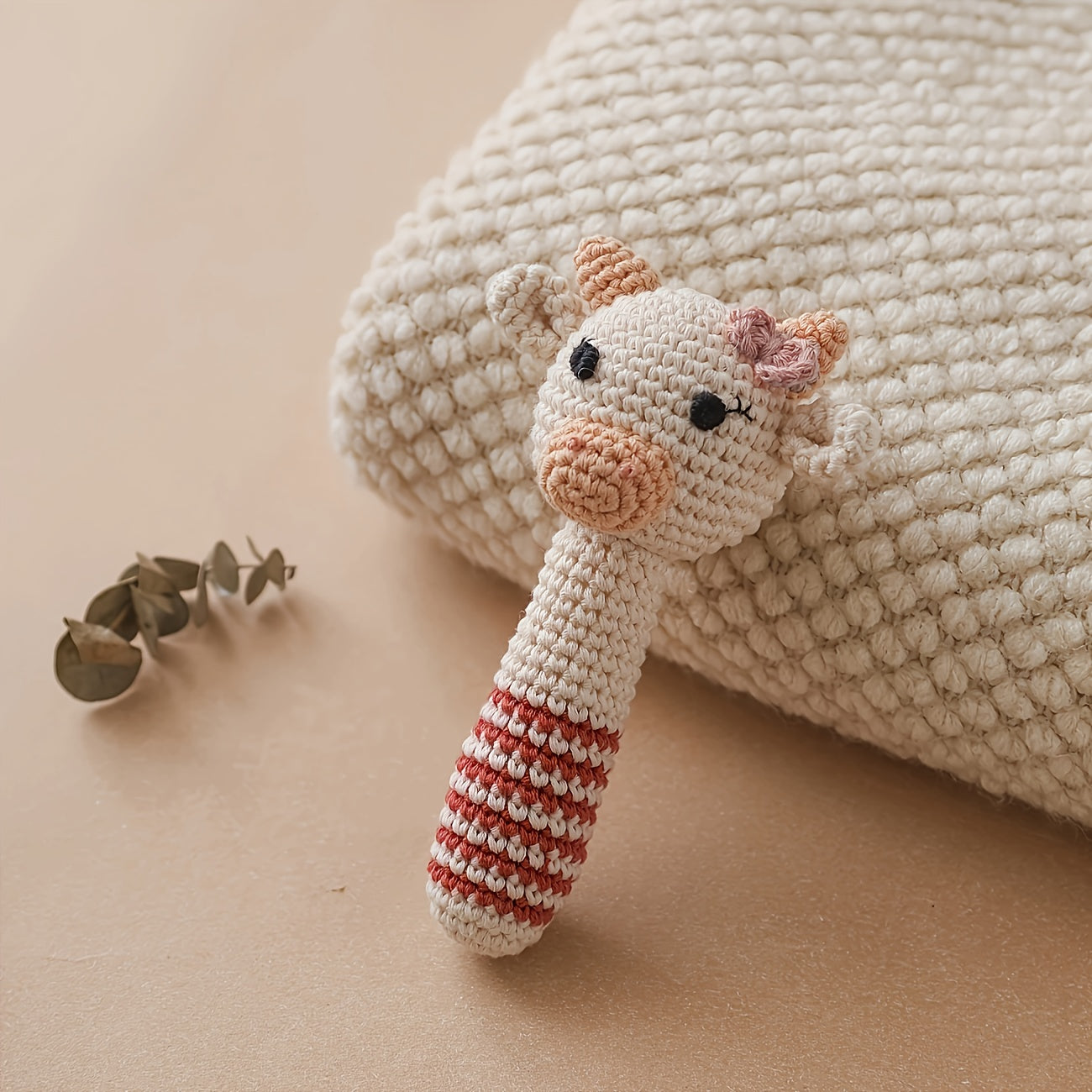 3D Crochet Rattle Knitted Calf Animal Doll with Bell Teething Toy