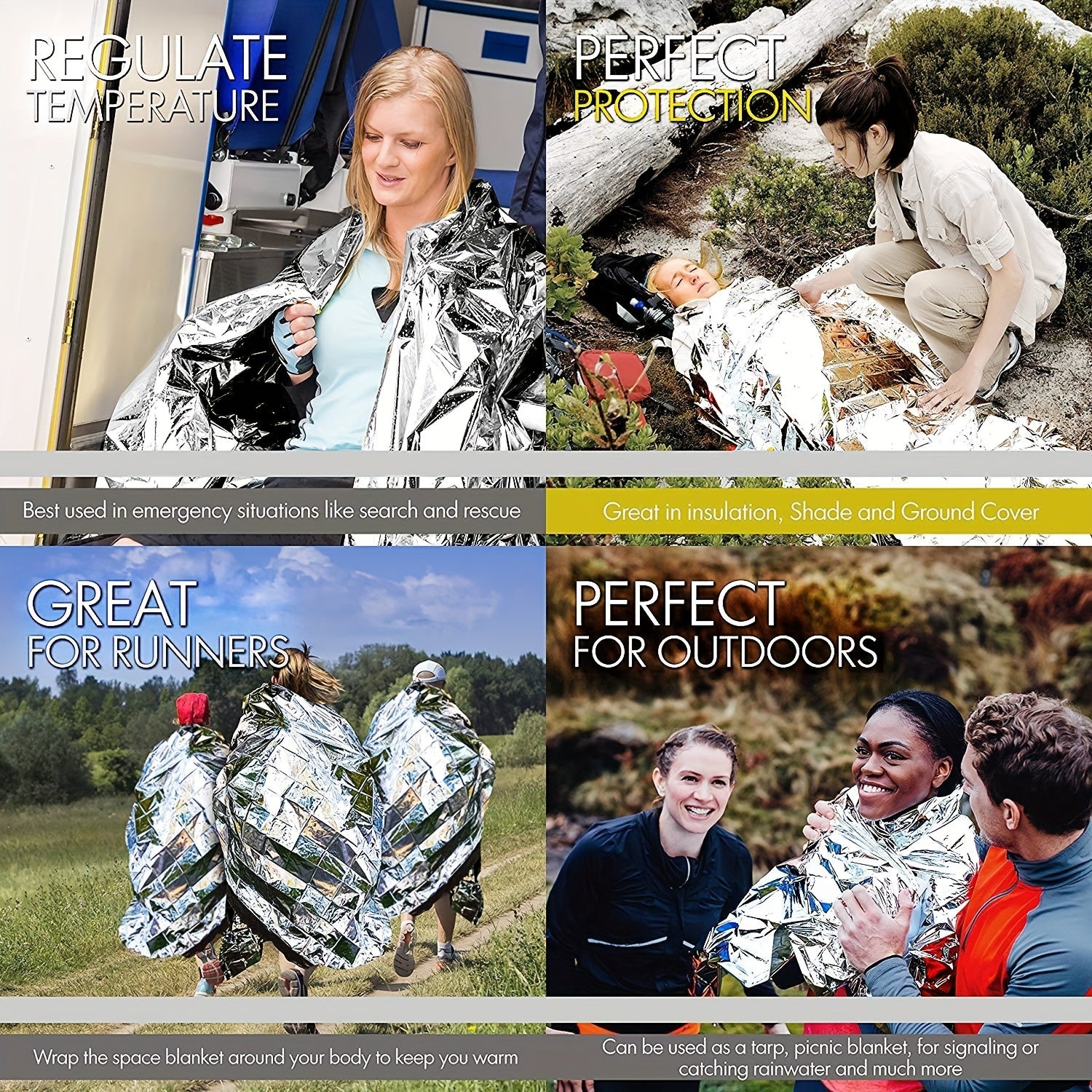 4pcs Emergency Insulation Blanket Foil Space Blanket Outdoor First Aid Camping