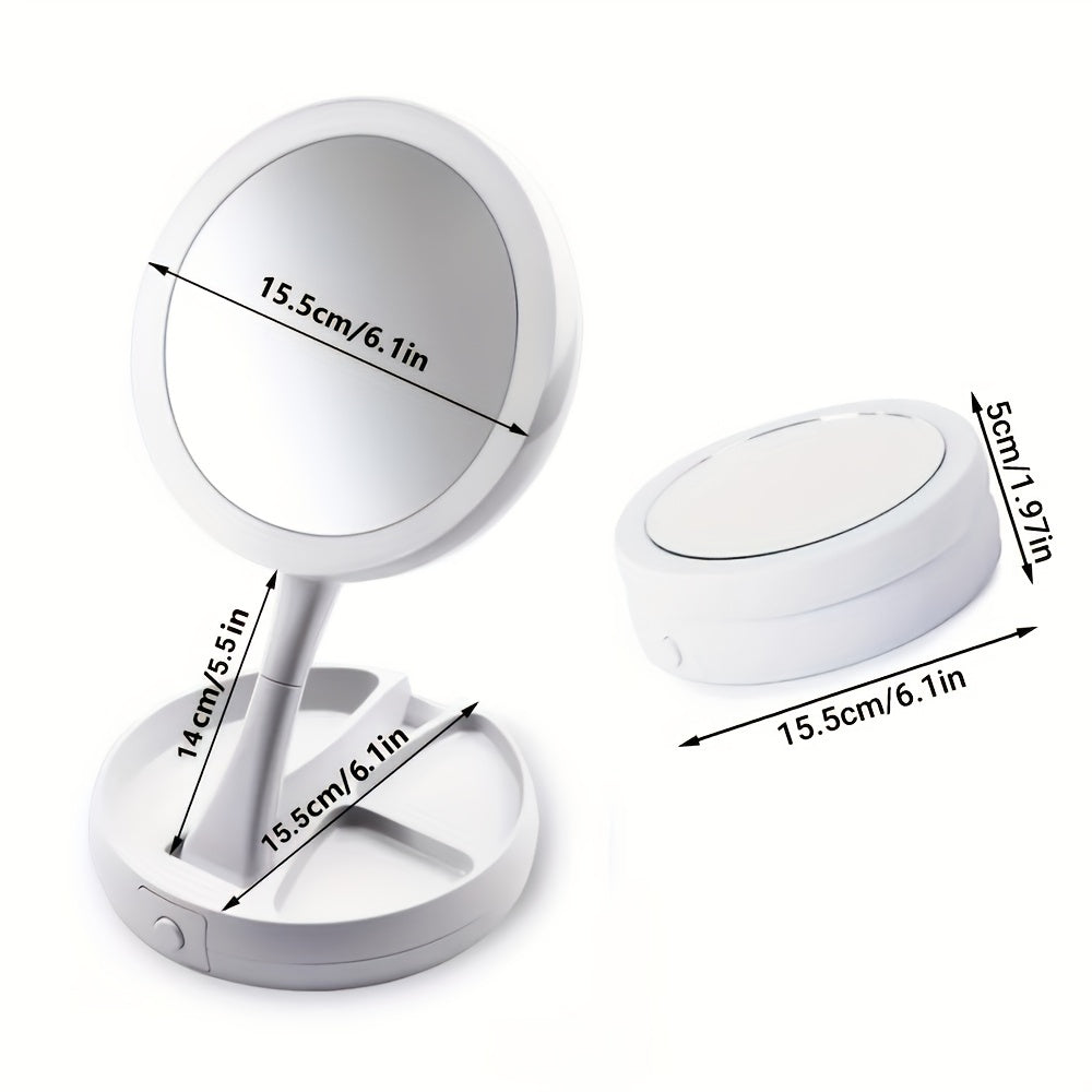 Foldable Makeup Mirror With Led Light Double Sided 1X & 10X Magnifying Mirror