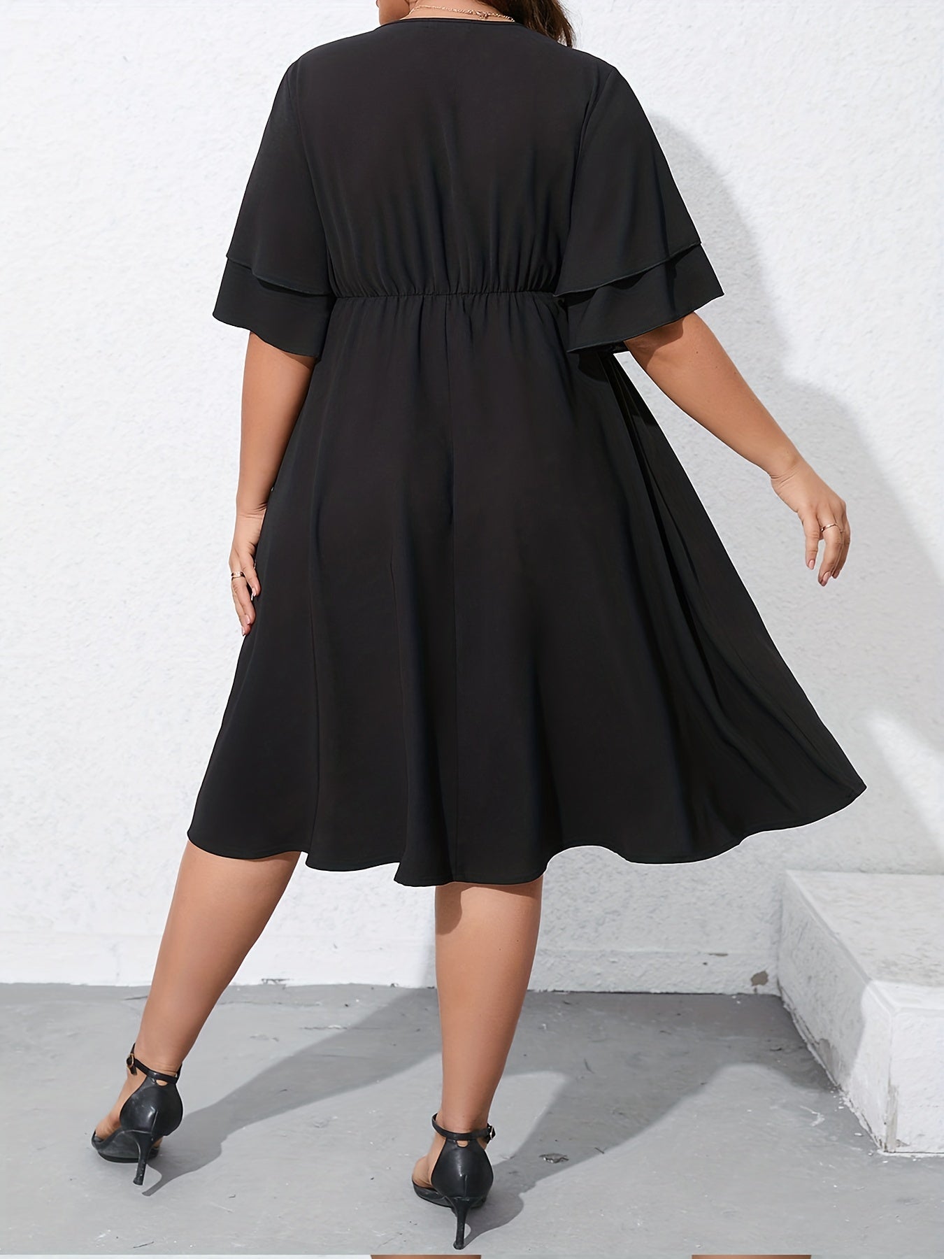  V Neck Layered Sleeve Dress