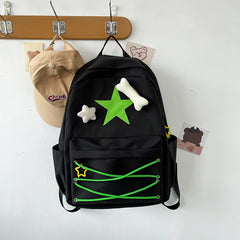 Y2K Star Patch Decor Backpack Skeleton Decor Schoolbag