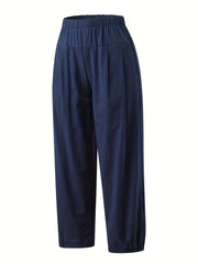  Solid High Rise Elastic Pleated Harem Pants
