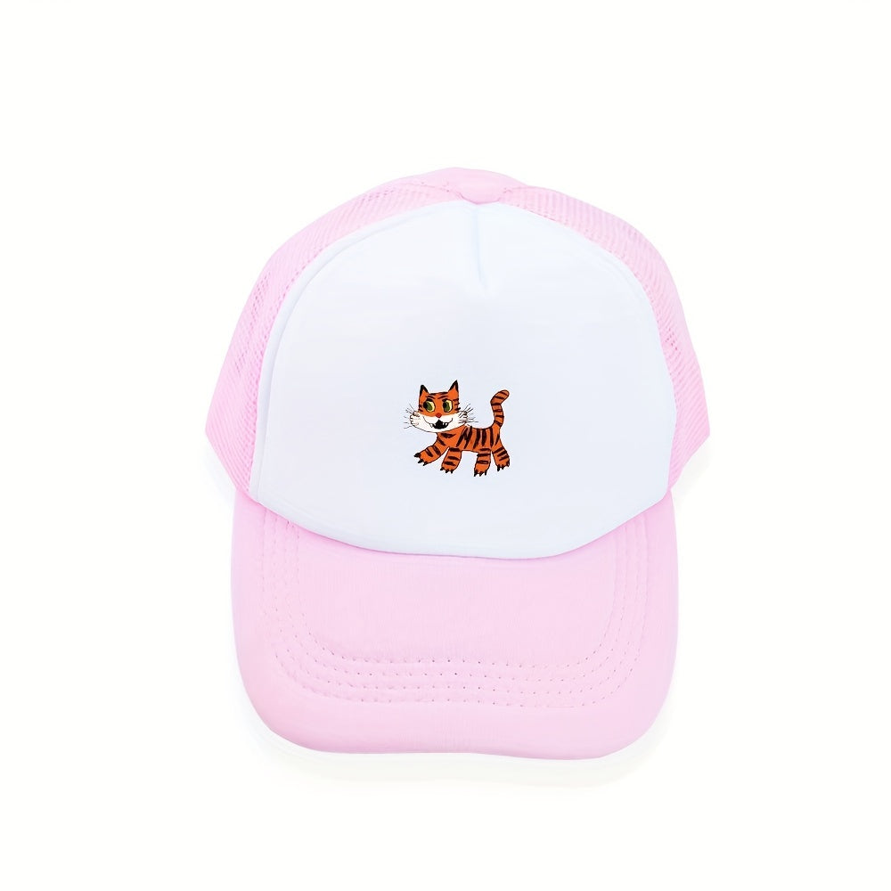 Pink Tiger Print Cartoon Trucker Hat
