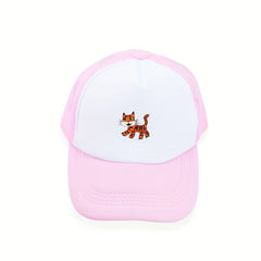 Pink Tiger Print Cartoon Trucker Hat