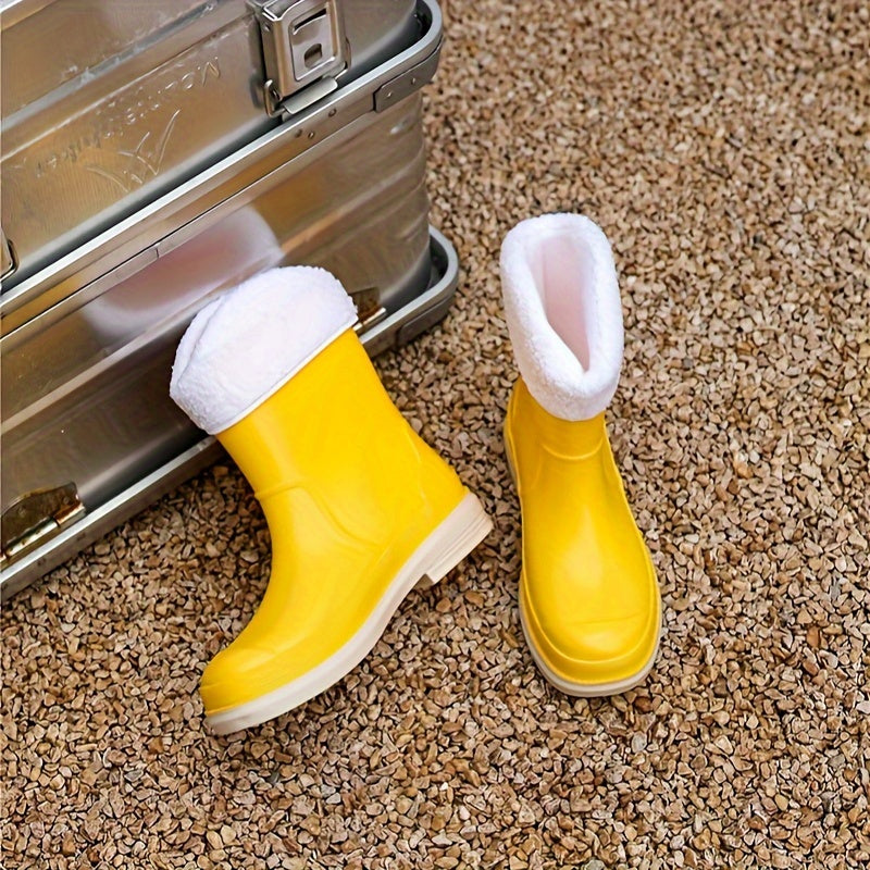 Versatile Waterproof Rain Boots Women's Medium Calf Non slip Warm Rainy Boots