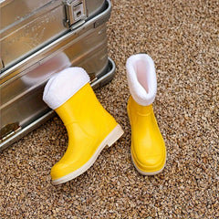 Versatile Waterproof Rain Boots Women's Medium Calf Non slip Warm Rainy Boots