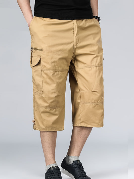 Men's Loose Fit Cotton Cropped Pants with Pockets for Summer
