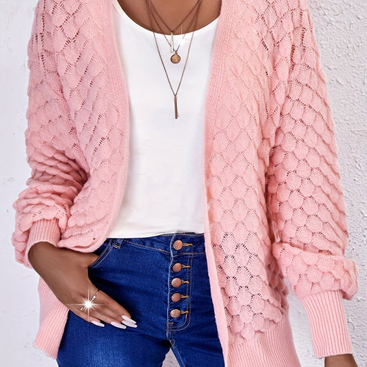  Solid Lantern Sleeve Open Front Cardigan