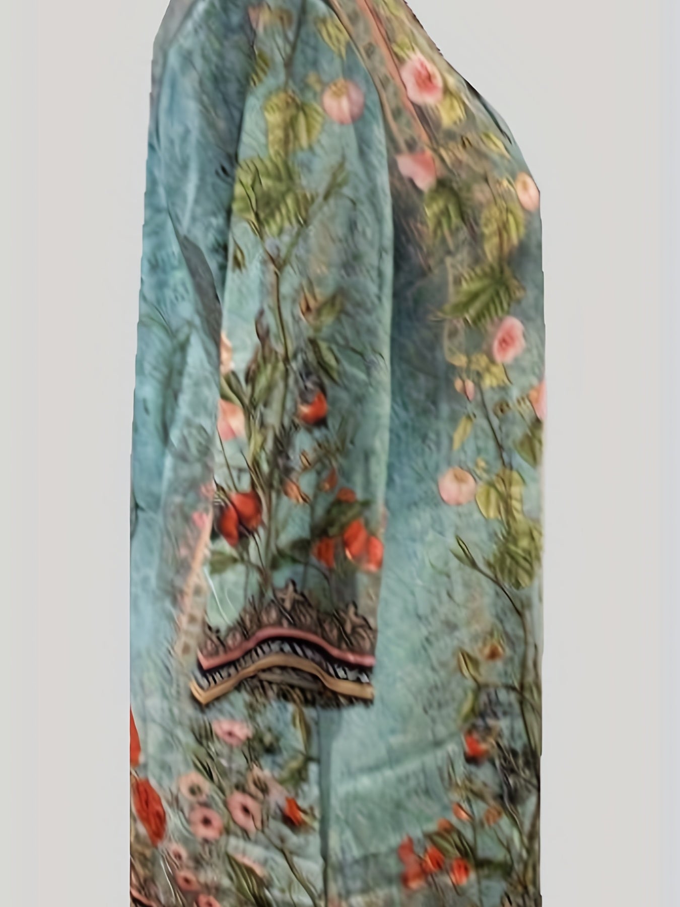 Floral Print Long Sleeve V Neck Mini Dress