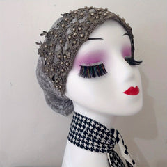 Vintage Flower Beaded Turban Cap Embroidery Head Scarf Chemo Cap