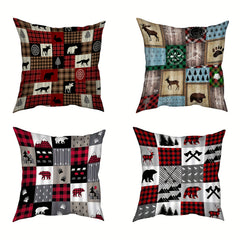 4PCS Christmas Plaid Throw Pillow Cover for Cushion Bed Couch Sofa