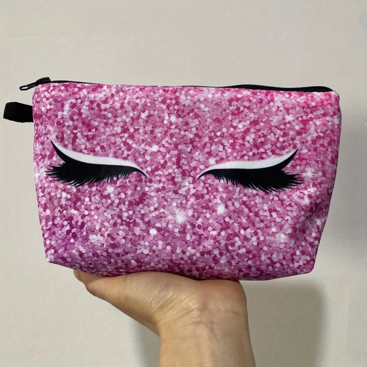 Eyelash Printed Makeup Brush Bag For Purse Pink Cosmetic Bag