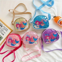 Mermaid PU Leather Crossbody Bag Girls Colorful Sequins Princess Messenger