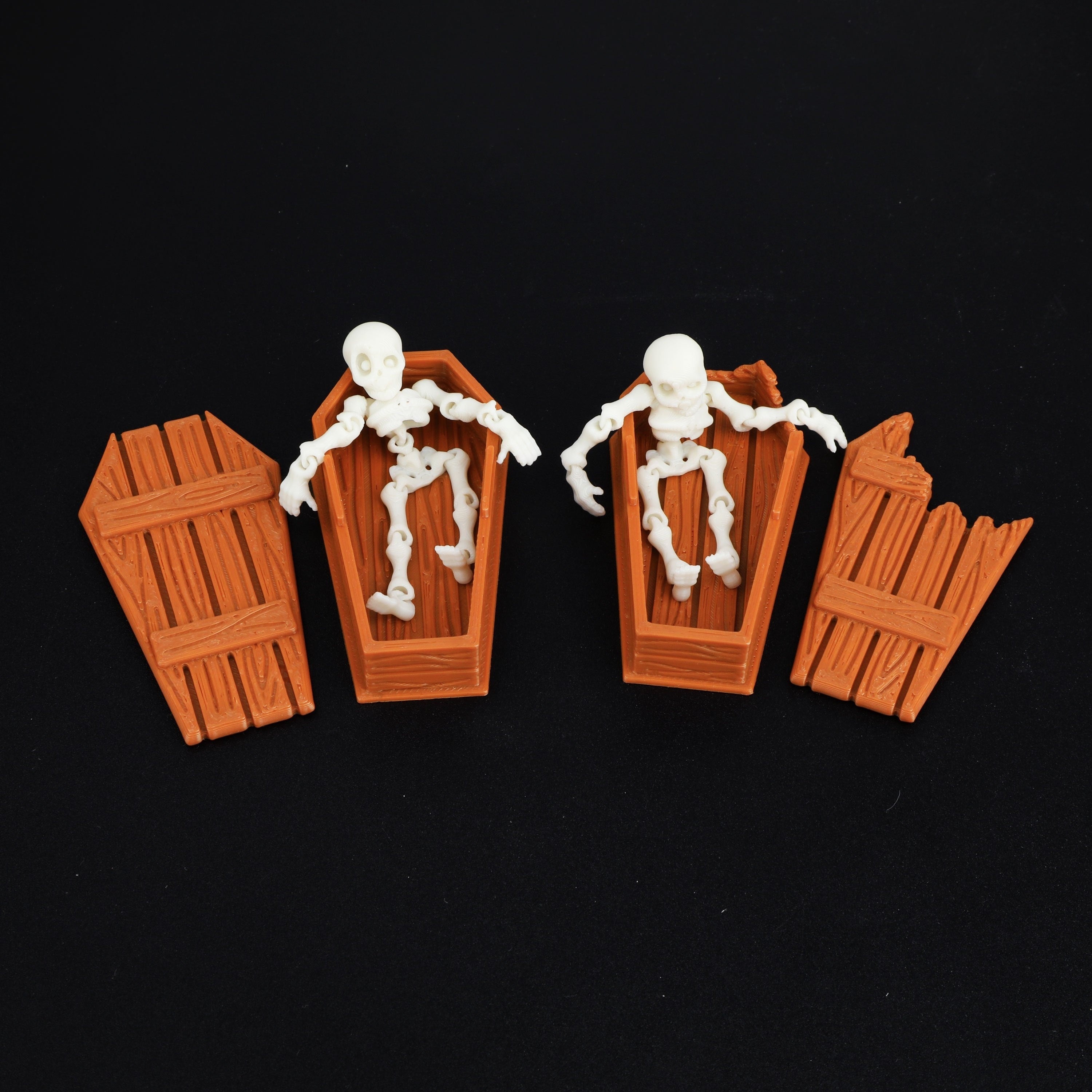 3DMAGIC Skeleton Miniatures 2pcs with Coffin Boxes Movable Joints