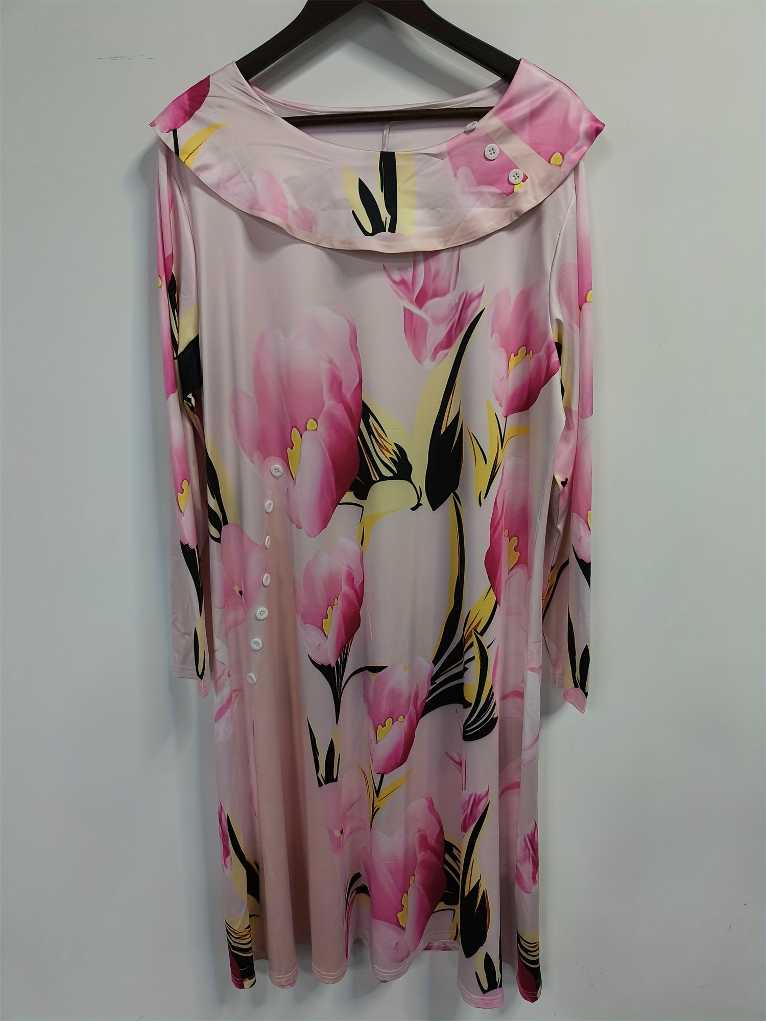  Women's Floral Print Long Sleeve Midi Dress