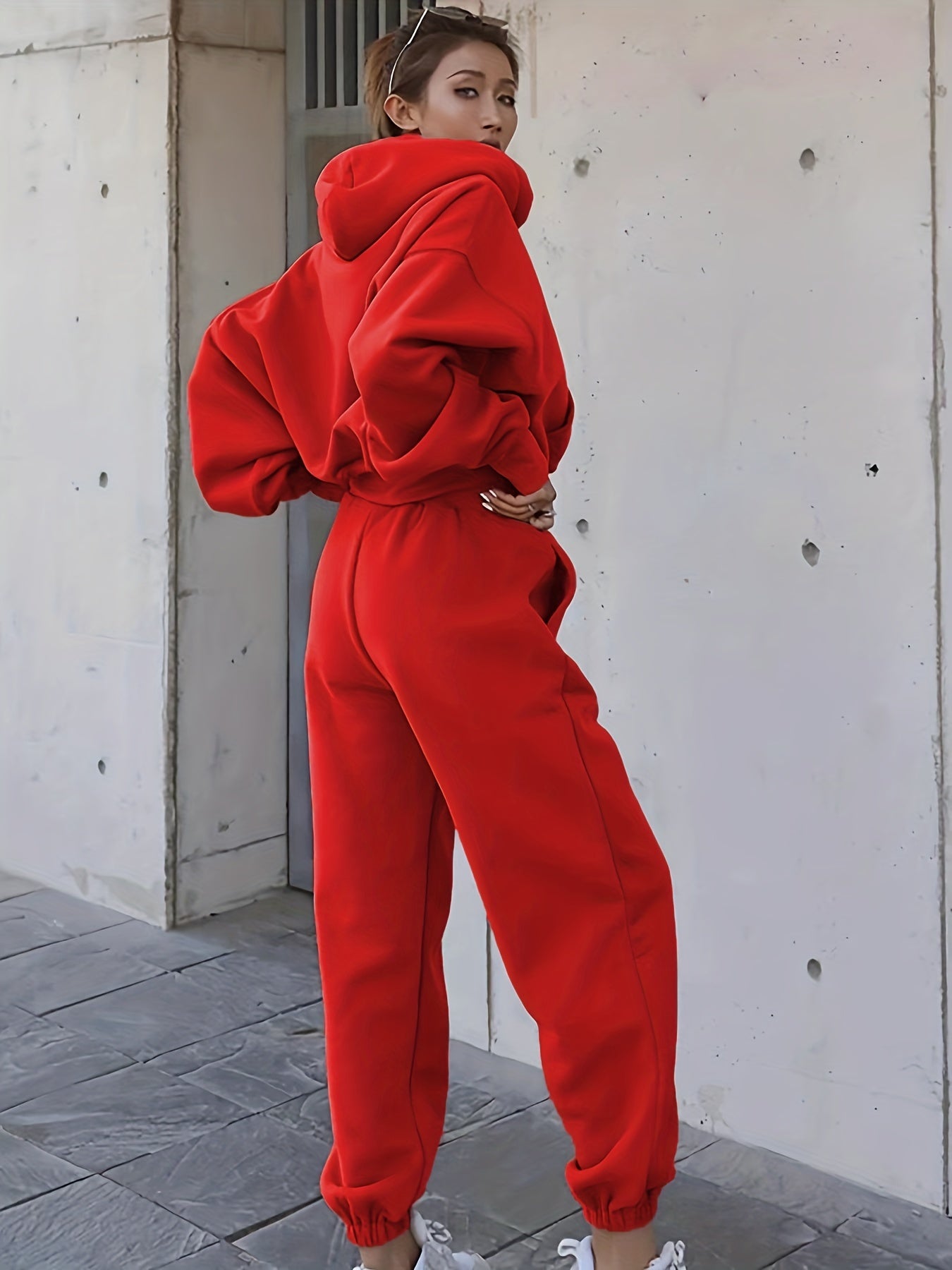 2pcs Oversized Hooded Sweatshirts & Sweatpants Set Women's Clothing