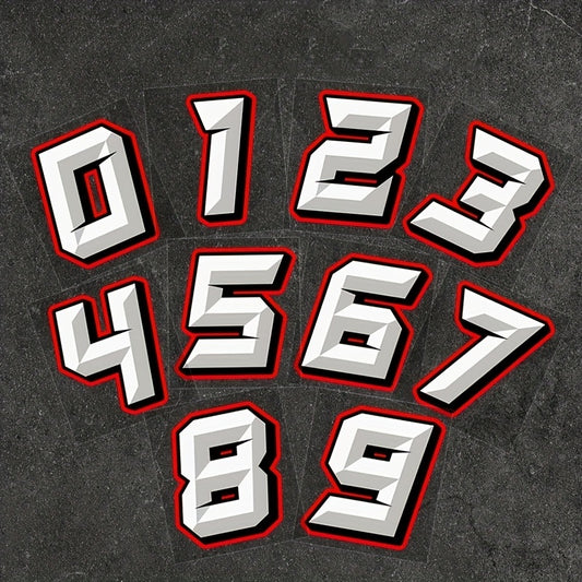 5pcs Reflective Number 0-9 Car Sticker Racing Decal Funny Vinyl Decal Custom