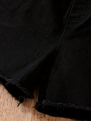 Raw Edge Elastic Denim Shorts Girls Clothes