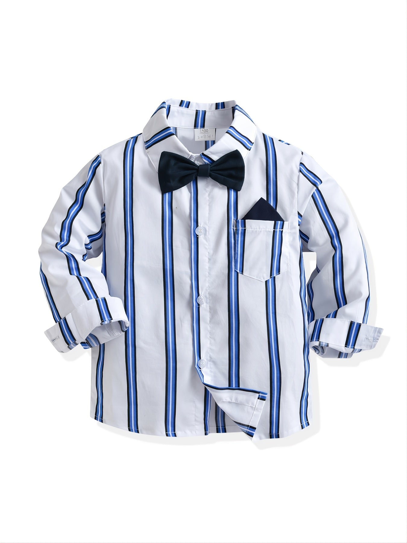 Boys Striped Shirt Long Sleeves With Pocket Bow Tie