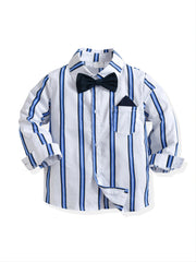 Boys Striped Shirt Long Sleeves With Pocket Bow Tie