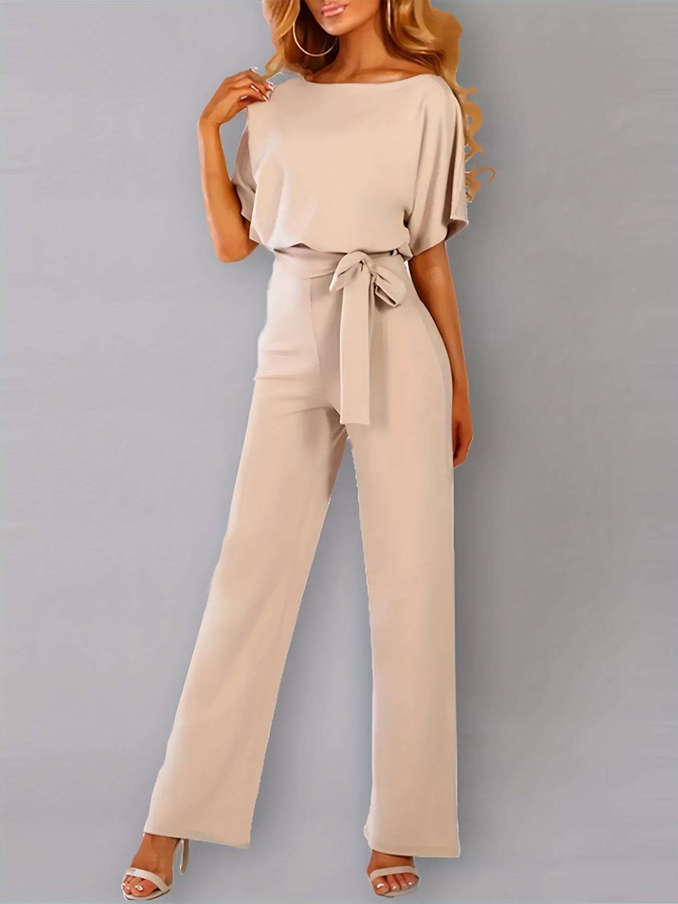Batwing Sleeve Belted Jumpsuit Solid Casual Jumpsuit Women's Clothing
