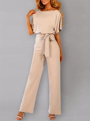 Batwing Sleeve Belted Jumpsuit Solid Casual Jumpsuit Women's Clothing