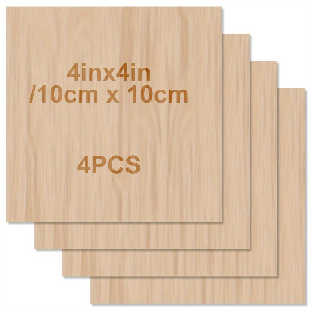 Unfinished Wood Sheets for Crafts 4x4x1.5in 2mm Thick Smooth Surfaces