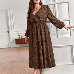 Women's Plus Dalmatian Print Lantern Sleeve Dress