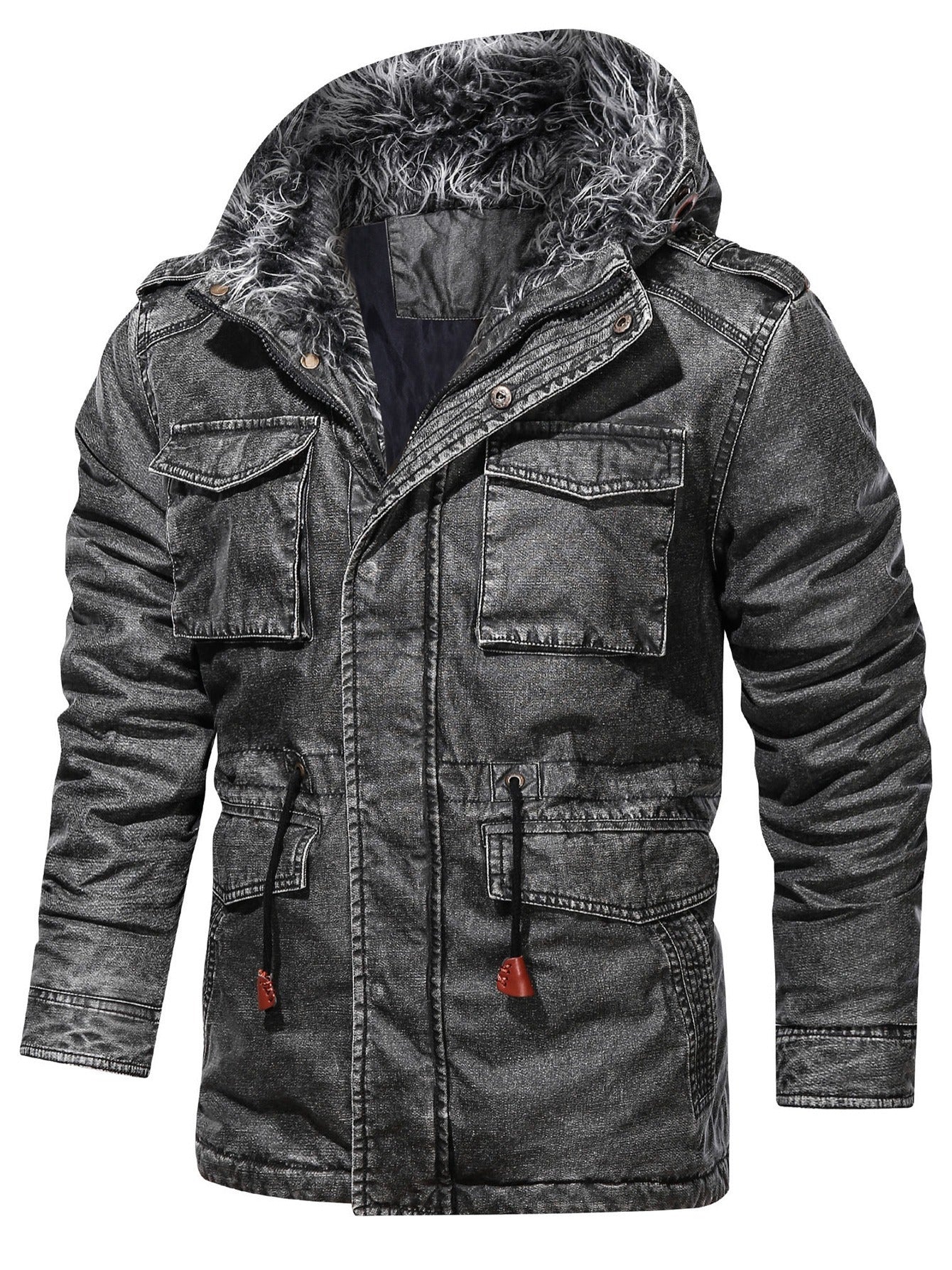 Men's Drawstring Waist PU Leather Jacket