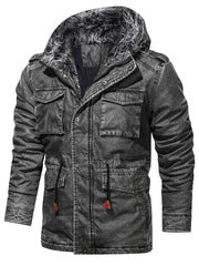 Men's Drawstring Waist PU Leather Jacket