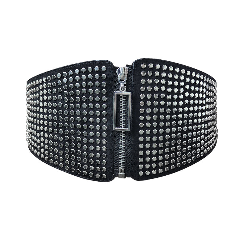 Wide Elastic Studded Belt Female Waist Gothic Plus Size Stretch