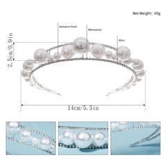 Double Row Rhinestones Faux Pearls Crown Headband