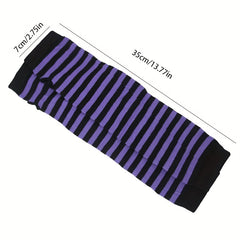 Hip Hop Striped Knitted Gloves Unisex Fingerless Warm Sleeves