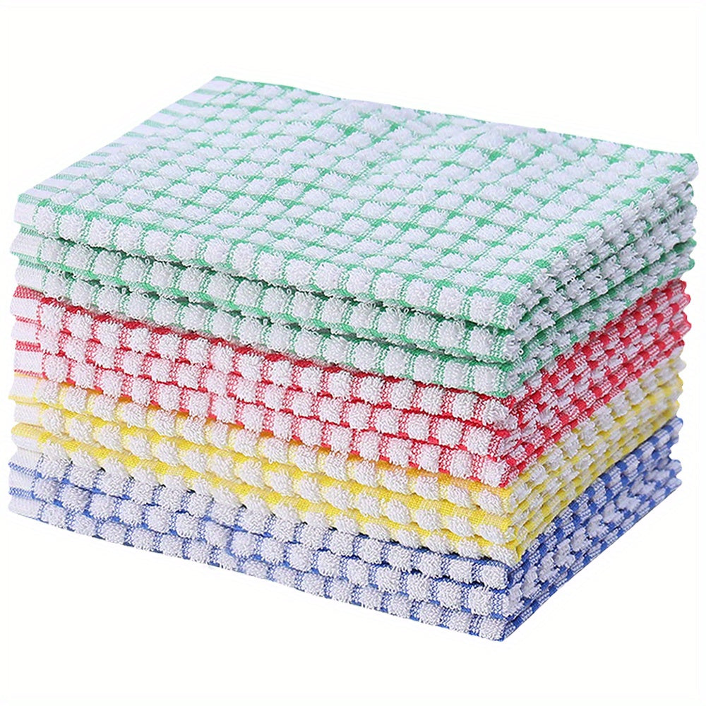 24pcs Waffle Square Dish Cloths Plaid Cleaning Rags Face Towels Kitchen Supplies