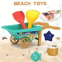 Kids Beach Toy Set with Shovel, Barrel, Cart & Hourglass