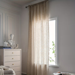 Polyester Linen Plain Kitchen Curtain Semi Shading with Tassel