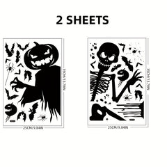 2pcs Halloween Window Stickers Pumpkin Skull Static Stickers
