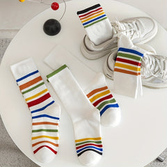 5 Pairs Rainbow Striped Socks Women's Stockings